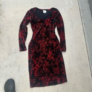 Elegant Red and Black Velvet Dress